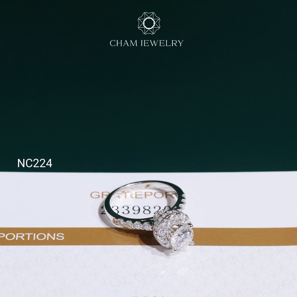 Nhẫn NC224 CHAM JEWELRY, Nhẫn Full Đá Moissanite Chủ 6.0mm (Barcode TVM174)