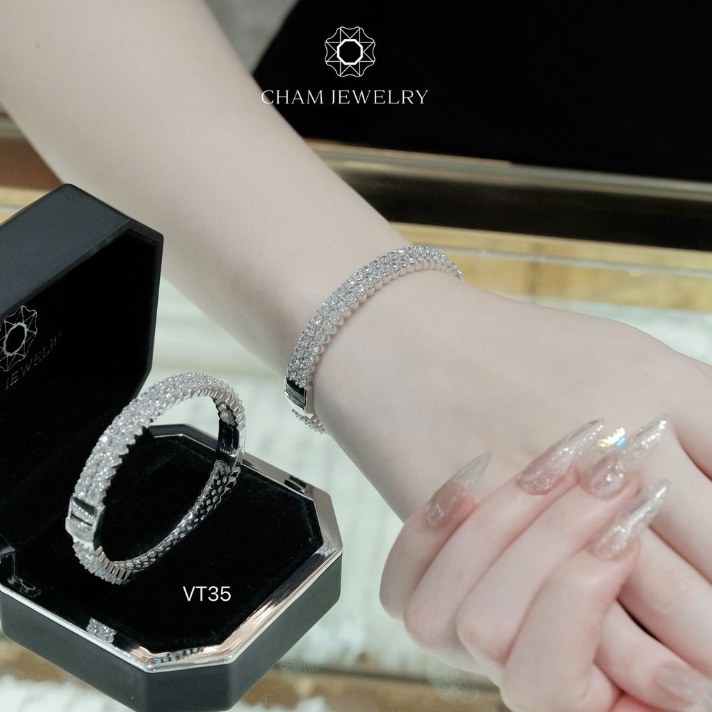Vòng Tay CHAM JEWELRY VT35, 2 Hàng Đá 3.0mm ( Barcode TV42).