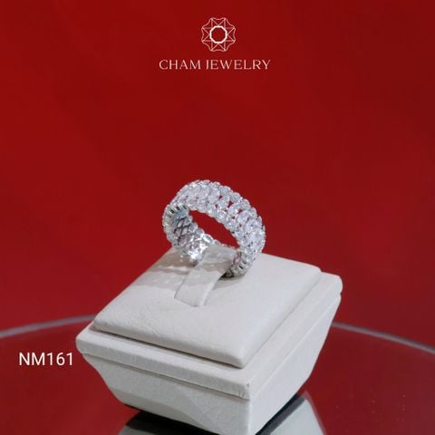 Nhẫn NM161 CHAM JEWELRY , Nhẫn Full 3 Hàng Đá Bản 8.0mm ( Barcode TNF03).