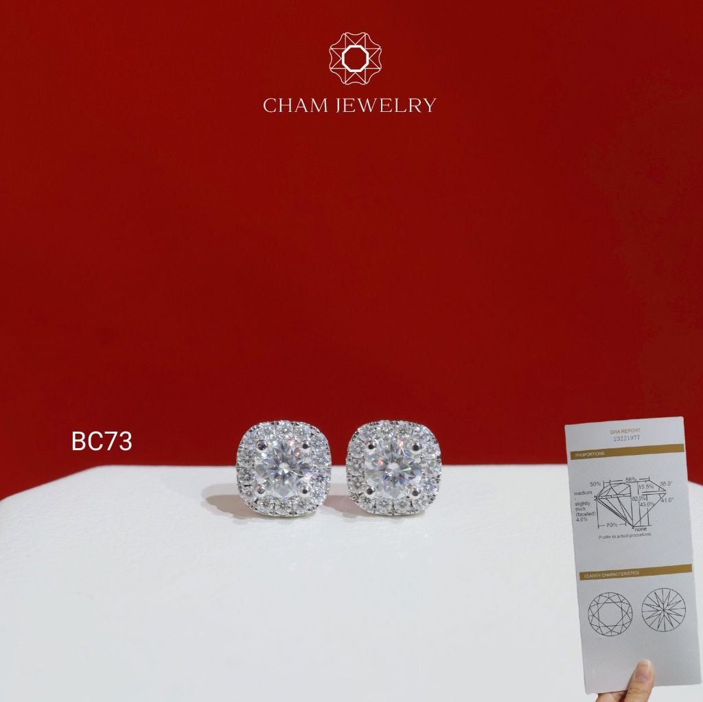 Hoa Tai BC73 CHAM JEWELRY, Hoa Tai Full Moissanite Chủ 4.5mm (Barcode OCB05)