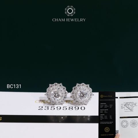 Hoa Tai BC131 CHAM JEWELRY , Hoa Tai Chủ 4.5mm Full Moissanite C&C (TVM197)