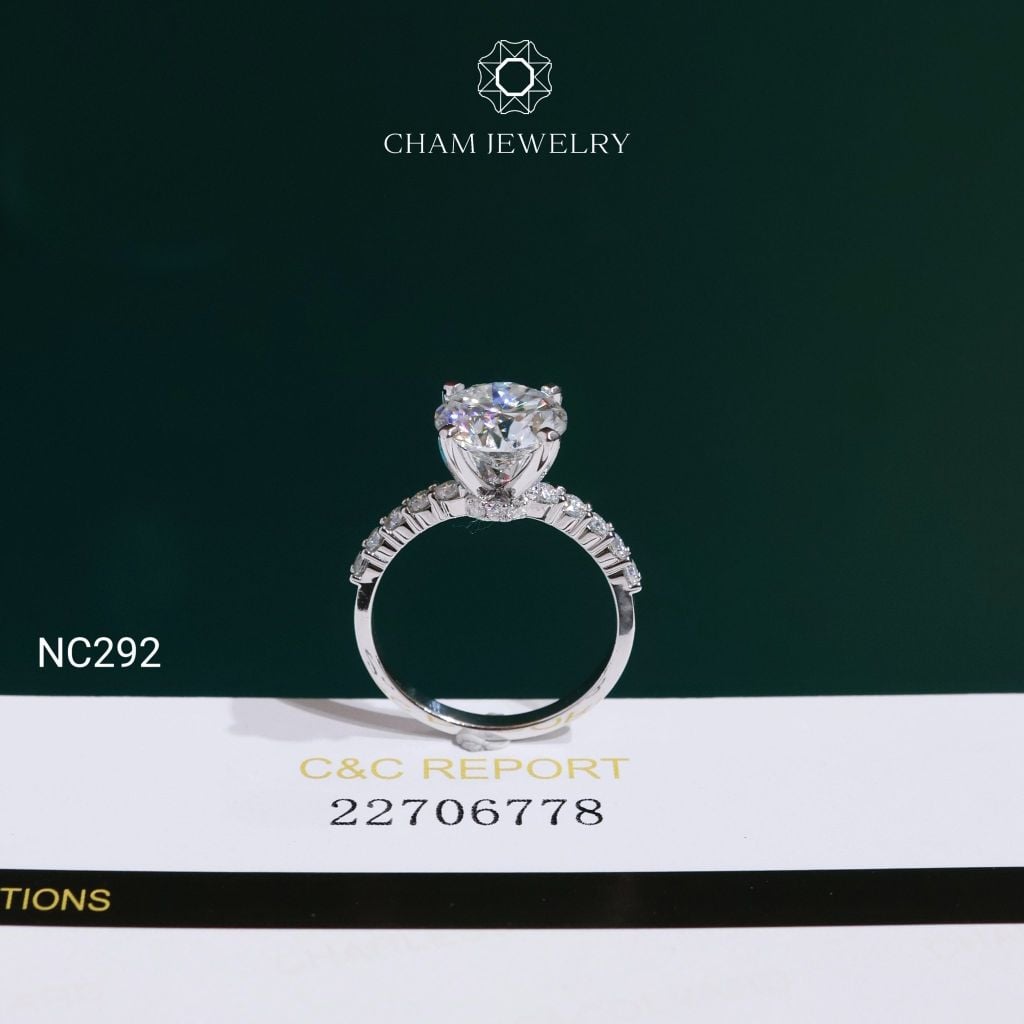 Nhẫn NC292 CHAM JEWELRY, Đá Moissanite C&C Chủ 9.0mm (Barcode OCNN140)