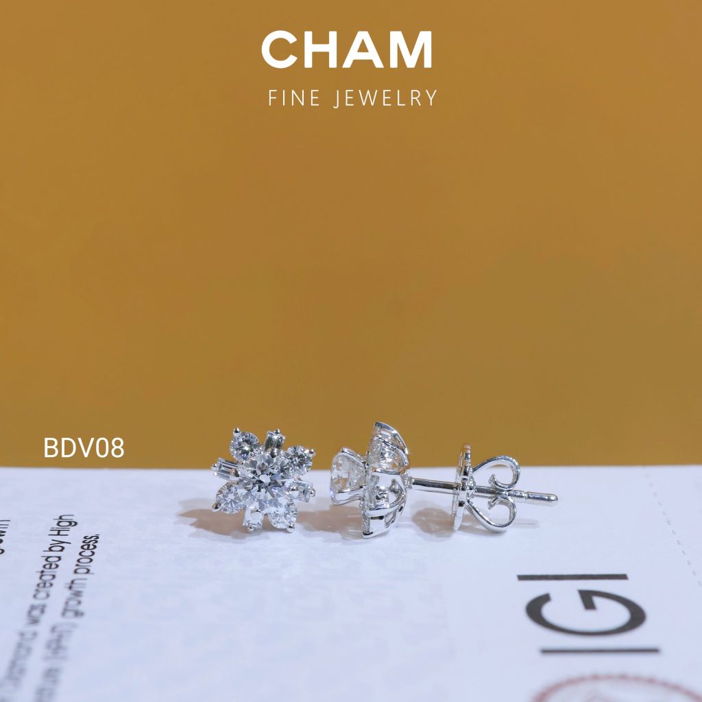 Hoa Tai BDV08 Chủ 4.5mm (Không Giấy) Vàng 10k Kim Cương Lab Grown Diamond