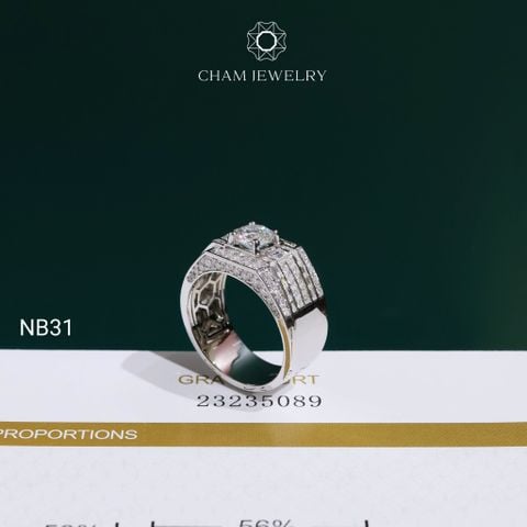 Nhẫn Nam NB31 CHAM JEWELRY, Full Moissanite Chủ 6.3mm (Barcode ONNA65)
