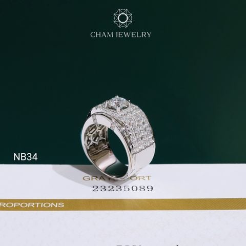 Nhẫn Nam NB34 CHAM JEWELRY, Full Moissanite Chủ 6.3mm (Barcode ONNA69)