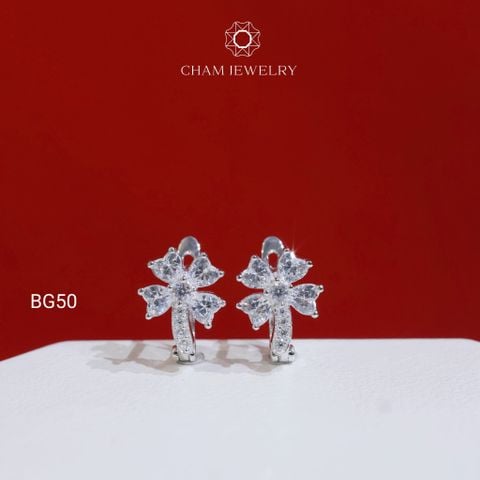Hoa Tai BG50 CHAM JEWELRY, Hoa Tai Kiểu Cỏ 4 Lá Trái Tim 3.0mm  (Barcode TBG211).