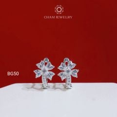 Hoa Tai BG50 CHAM JEWELRY, Hoa Tai Kiểu Cỏ 4 Lá Trái Tim 3.0mm  (Barcode TBG211).
