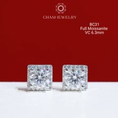 Hoa Tai CHAM JEWELRY BC31, Full Moissanite Chủ 6.3mm (Barcode OB65)
