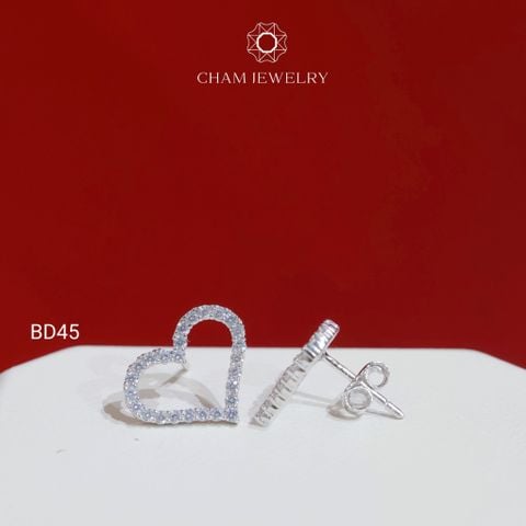 Hoa Tai BD45 CHAM JEWELRY, Hoa Tai Trái Tim Bản 9.0mm (Barcode TBD1561).