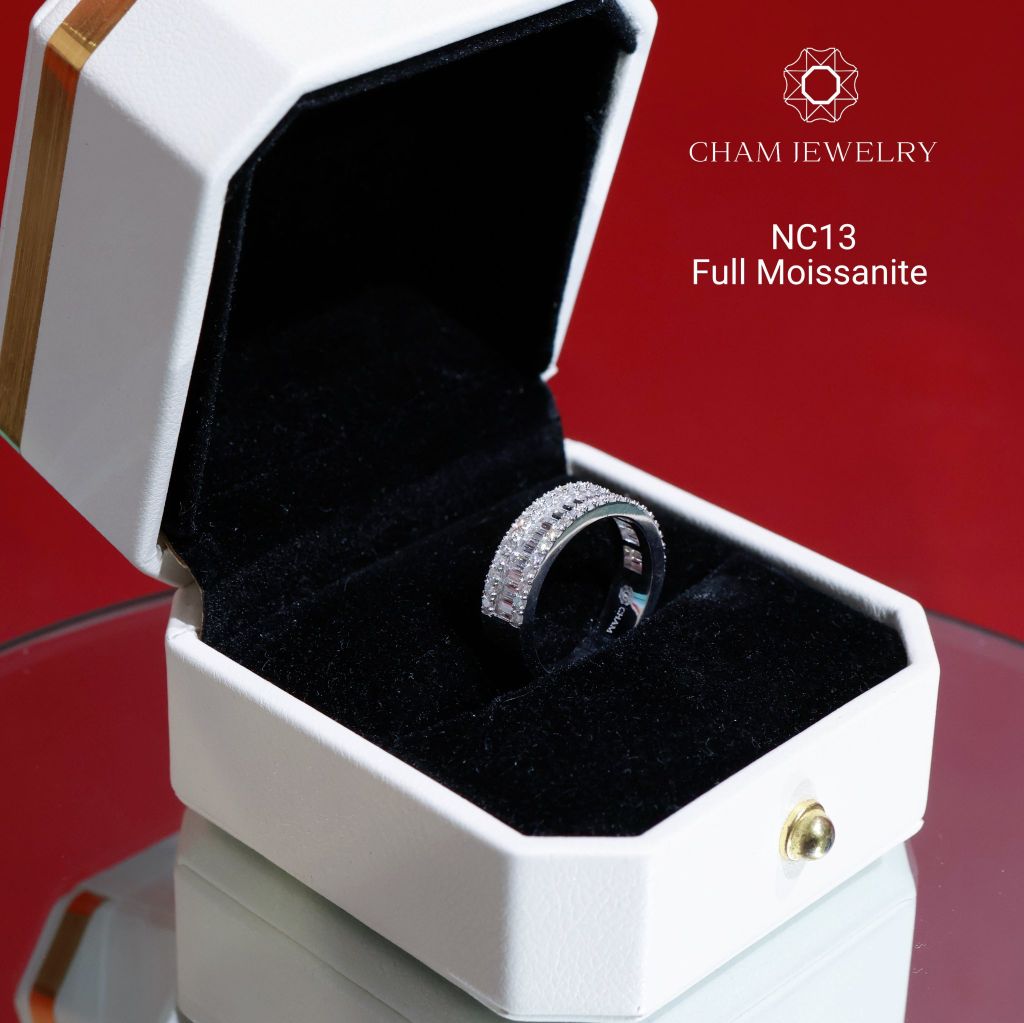 Nhẫn NC13 CHAM JEWELRY, Full Moissanite Bản 6.0mm (Barcode OHN01)