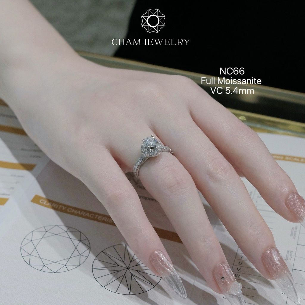 Nhẫn NC66 CHAM JEWELRY, Full Kim Cương Moissanite, Chủ 5.4mm (Barcode ONNU85)