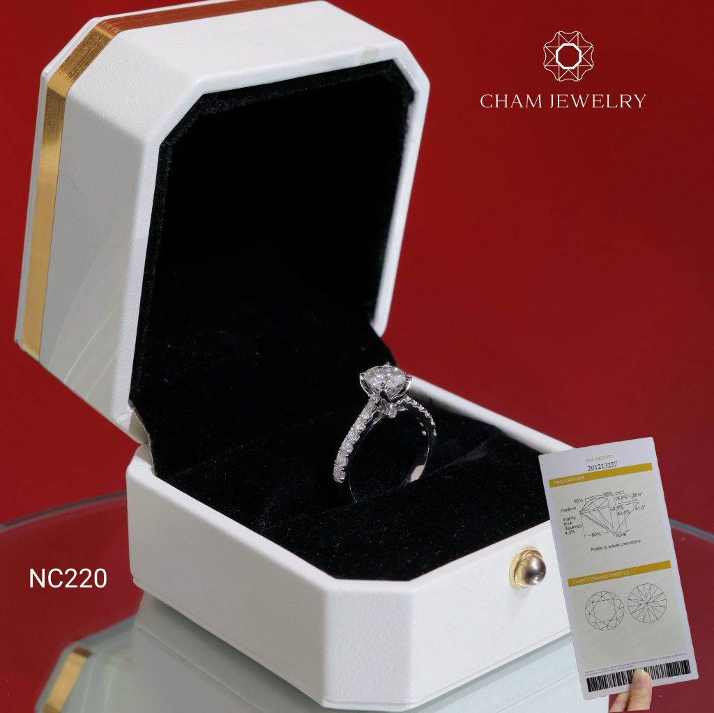 Nhẫn NC220 CHAM JEWELRY, Nhẫn Full Đá Moissanite Chủ 6.3mm (Barcode OCNN48)