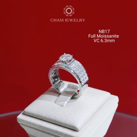 Nhẫn Nam NB17 CHAM JEWELRY, Chủ 6.4mm Full Moissanite Cao Cấp (Barcode ONNA17)