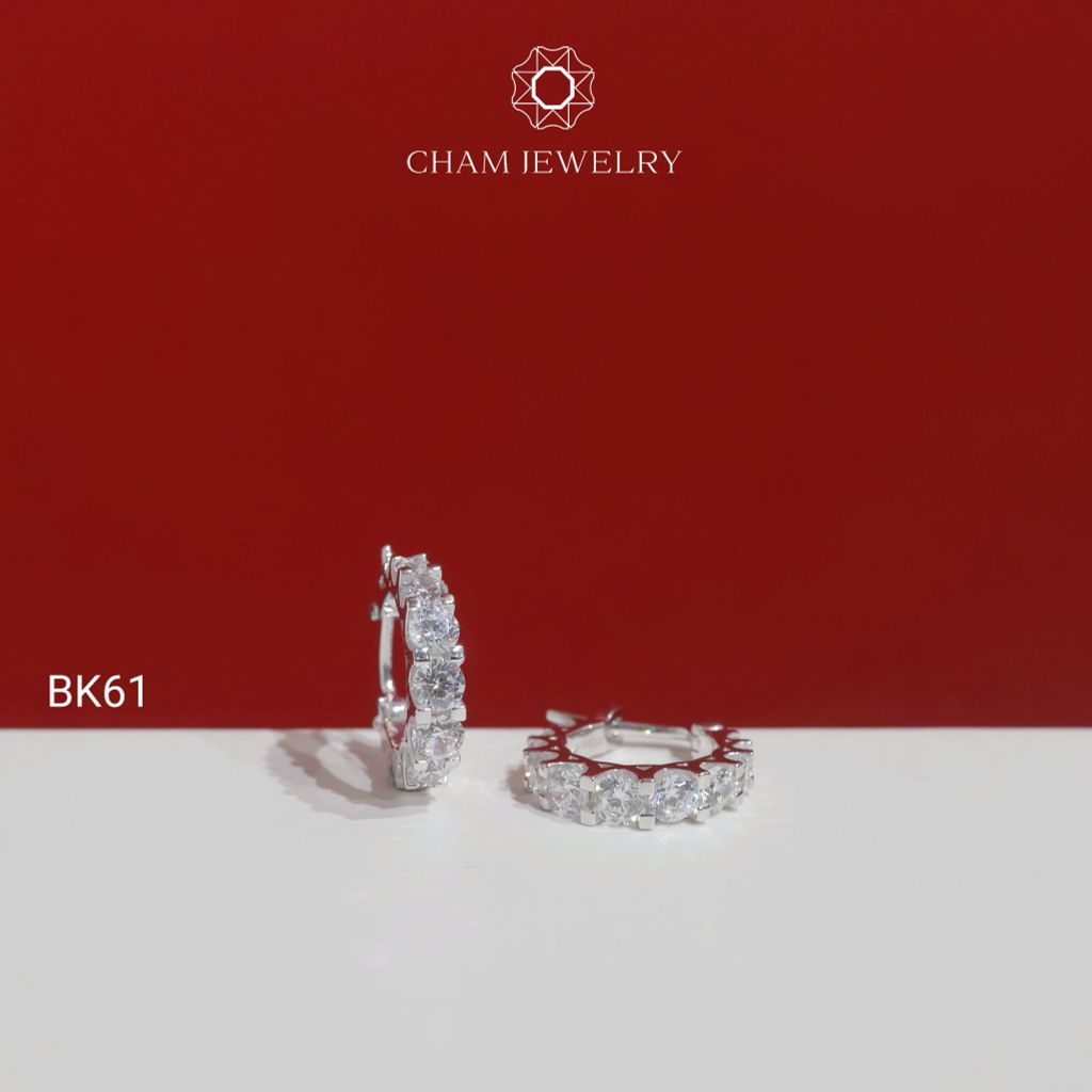 Hoa Tai BK61 CHAM JEWELRY, Hoa Tai Khoen 1 Hàng Đá 3.0mm (Barcode TBK376).