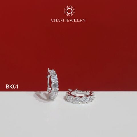 Hoa Tai BK61 CHAM JEWELRY, Hoa Tai Khoen 1 Hàng Đá 3.0mm (Barcode TBK376).