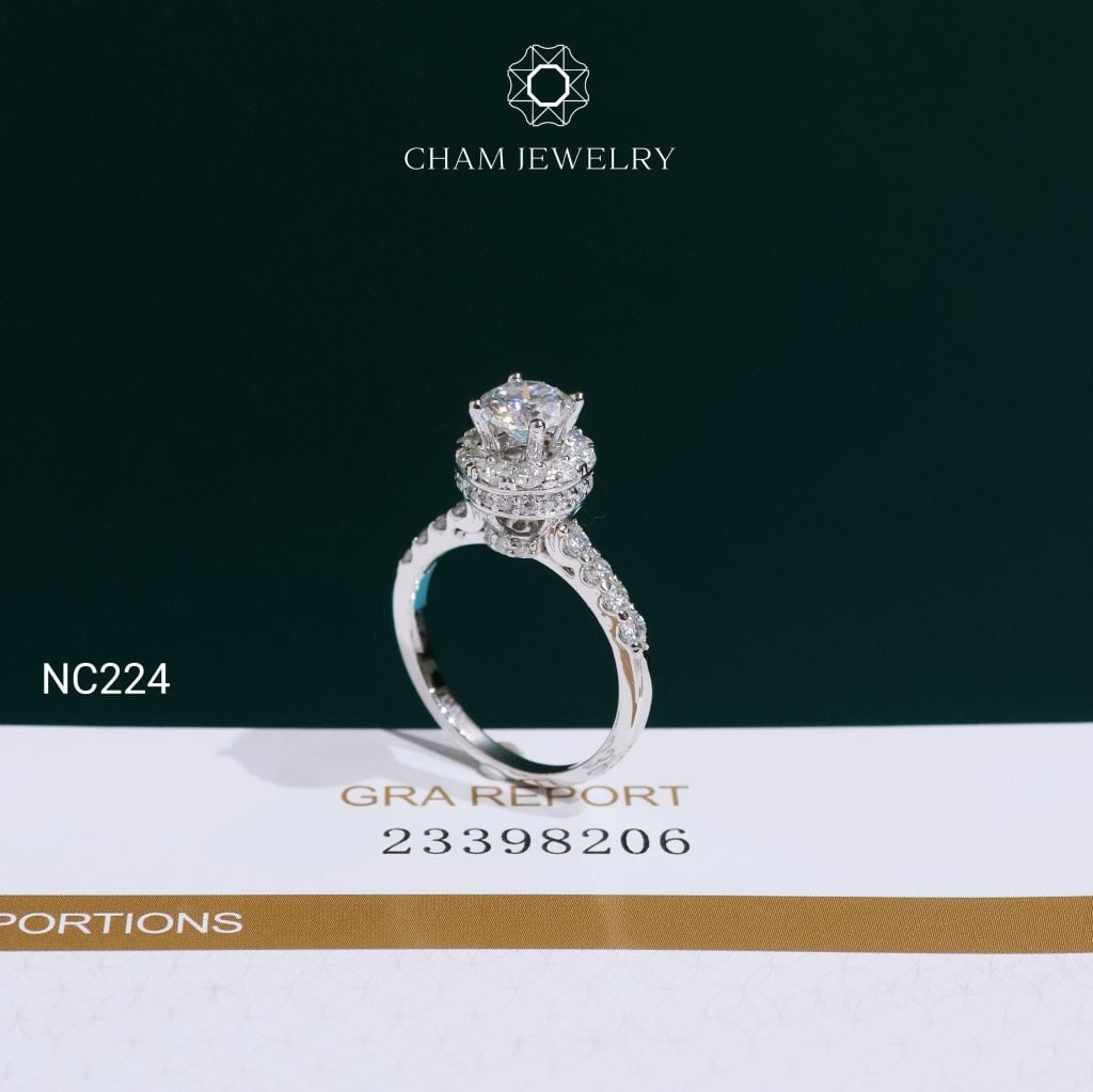Nhẫn NC224 CHAM JEWELRY, Nhẫn Full Đá Moissanite Chủ 6.0mm (Barcode TVM174)