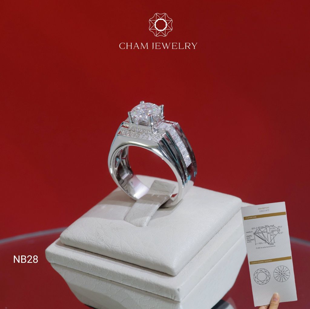 Nhẫn Nam NB28 CHAM JEWELRY, Full Moissanite Chủ 7.5mm (Barcode TVM146)
