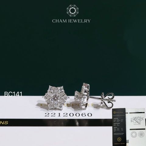 Hoa Tai CHAM JEWELRY BC141, Hoa Tai Chủ 4.0mm Full Moissanite C&C ( OCB32 )