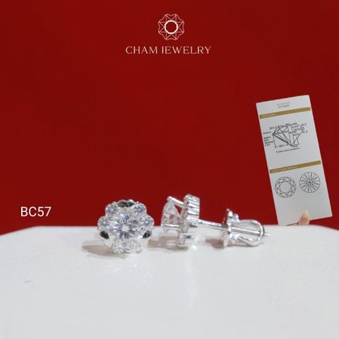 Hoa Tai CHAM JEWELRY BC57, Hoa Tai Chủ Moissanite 5.0mm(Barcode TVM119)