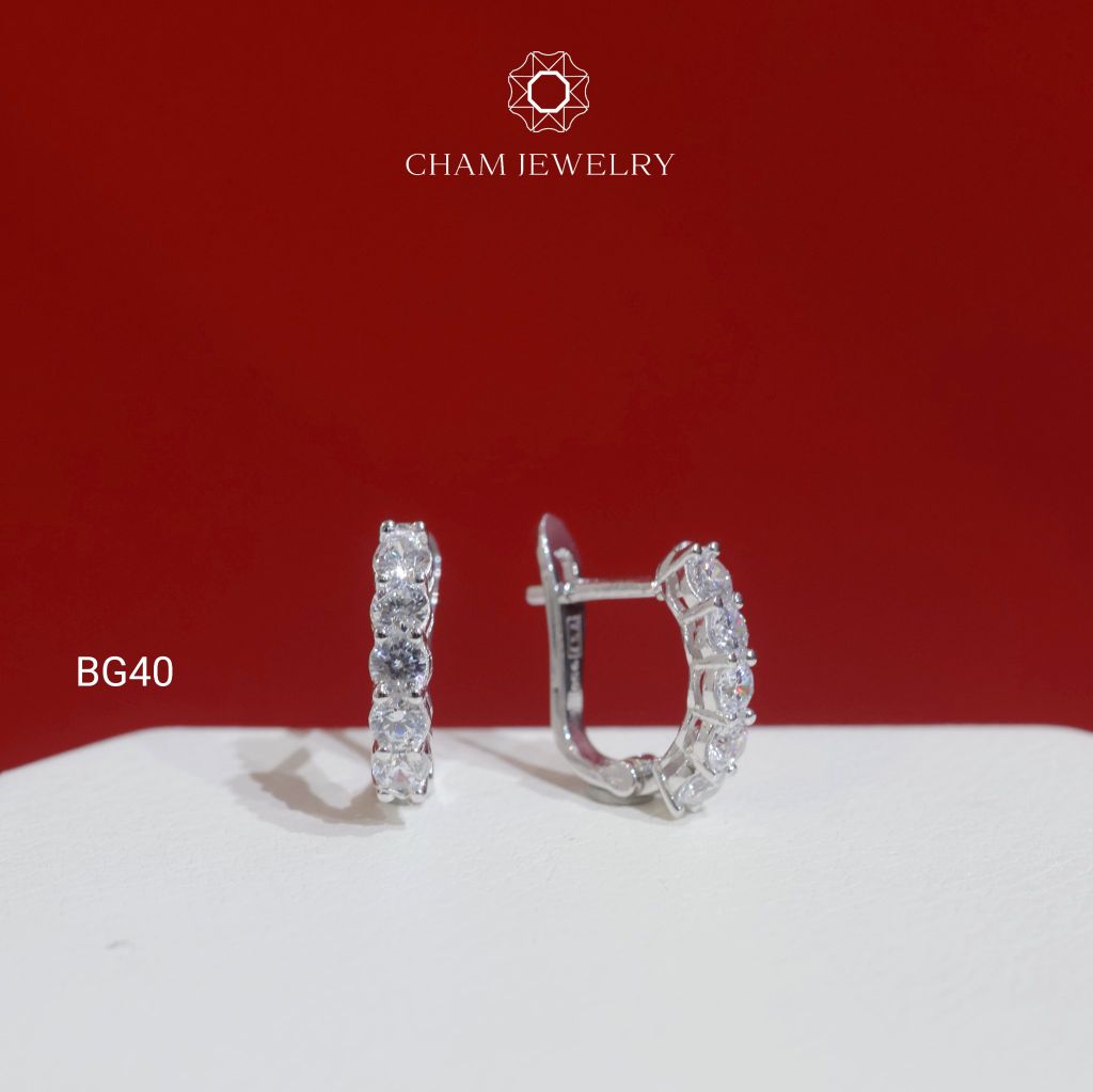 Hoa Tai CHAM JEWELRY BG40, Hoa Tai 1 Hàng Đá 2.5mm (Barcode TBG1068)