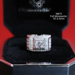 Nhẫn Nam NB15 CHAM JEWELRY, Chủ 6.3mm Full Kim Cương Moissanite Cao Cấp (Barcode CTCNAM03).