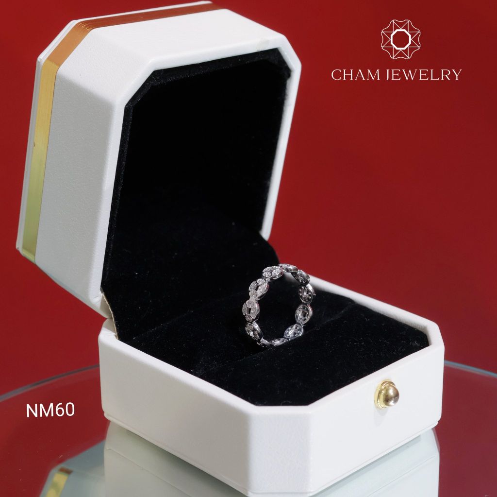Nhẫn NM60 CHAM JEWELRY, Nhẫn Kim Tiền Full Đá, Bản 5.0mm (Barcode TNDT48)