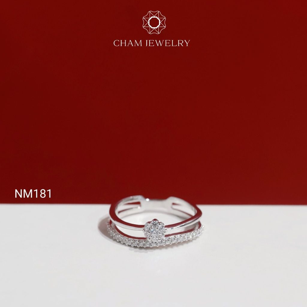 Nhẫn NM181 CHAM JEWELRY, Nhẫn Kiểu 2 Hàng Hoa (Barcode TNT970).