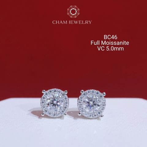 Hoa Tai CHAM JEWELRY BC46, Full Moissanite Chủ 5.0mm (Barcode OB72)