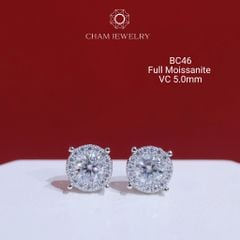 Hoa Tai CHAM JEWELRY BC46, Full Moissanite Chủ 5.0mm (Barcode OB72)