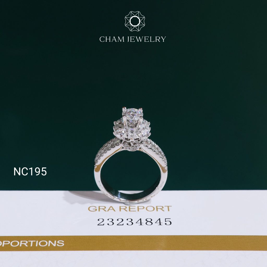 Nhẫn NC195 CHAM JEWELRY, Full Đá Moissanite Chủ 5.5mm (Barcode OCNN24).