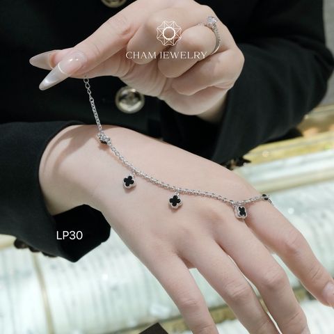 Lắc Tay LP30 CHAM JEWELRY, Lắc Tay 4 Lá Đen, Bản 6.0mm (Barcode CETSL110).
