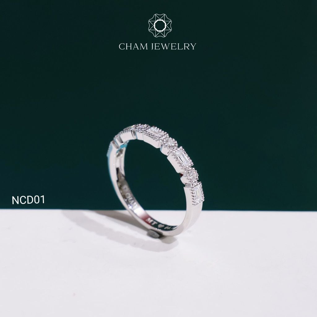 Nhẫn Cặp NCD01 CHAM JEWELRY, Đá  Moissanite Full C&C (Barcode OCNC01)
