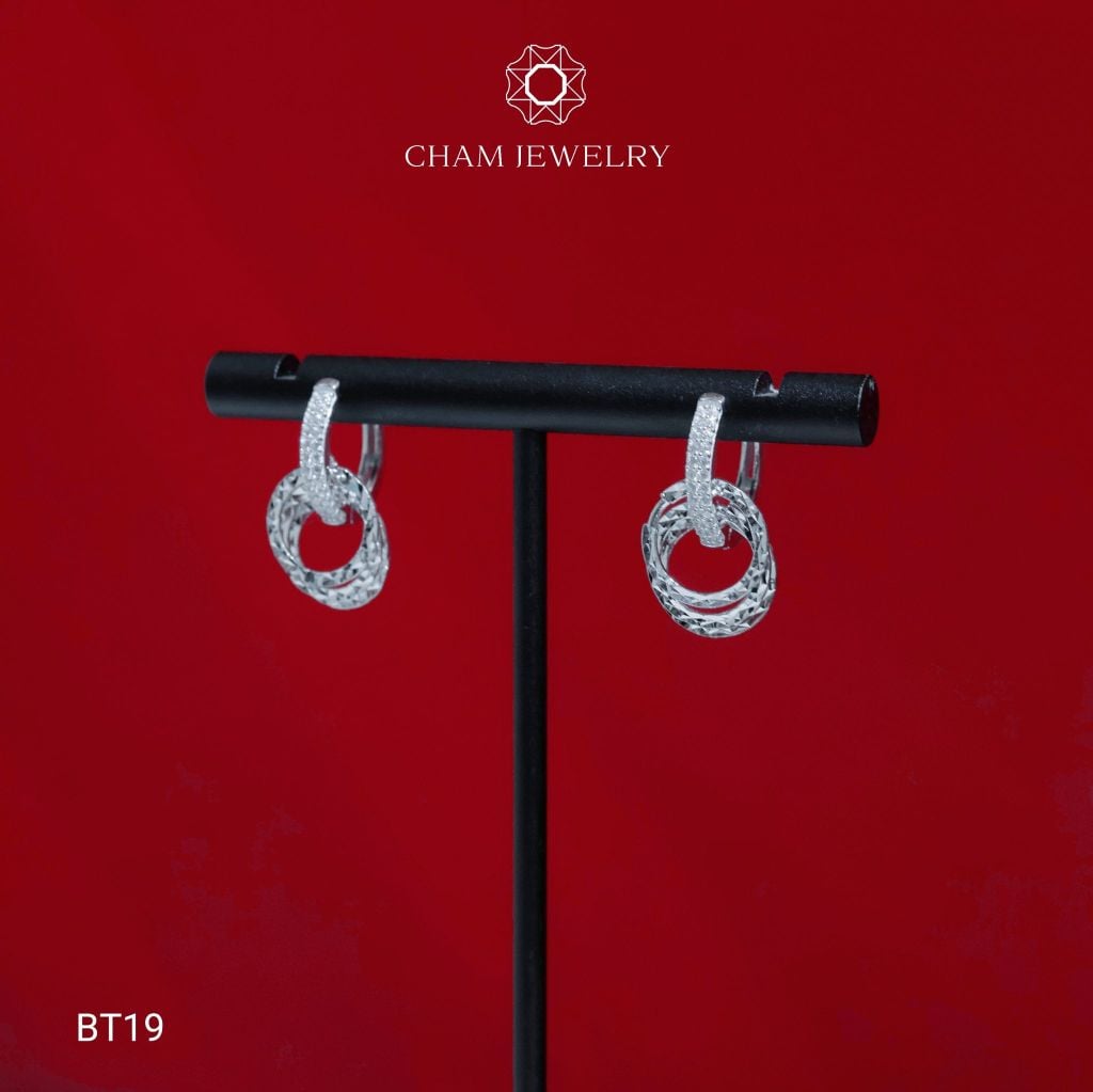 Hoa Tai CHAM JEWERLY BT19, Hoa Tai Tòn Ten Kiểu Chạm Máy ( Barcode TBT768).