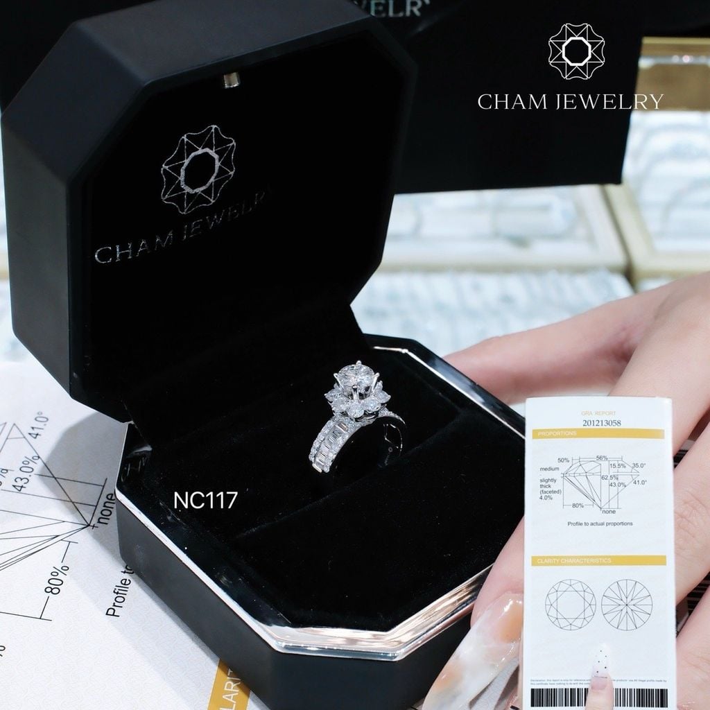 Nhẫn NC117 CHAM JEWELRY, Full Đá Moissanite, Chủ 6.3mm (Barcode ONNU198)