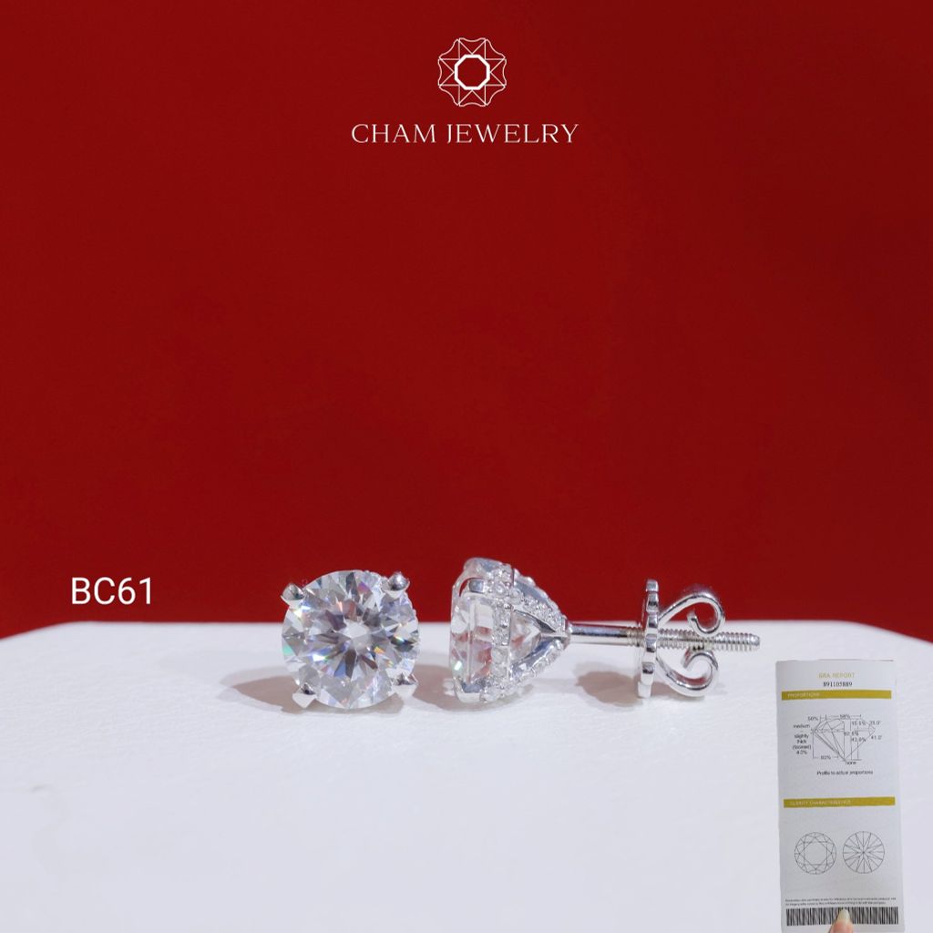 Hoa Tai CHAM JEWELRY BC61, Hoa Tai Full Moissanite Chủ 7.2mm (Barcode OHB03)