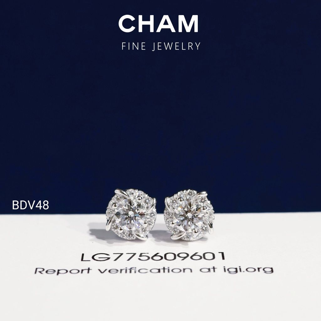 Hoa Tai BDV48 Vàng 10k Chủ 4.5mm Kim Cương Lab Grown Diamond (Barcode DBT6)