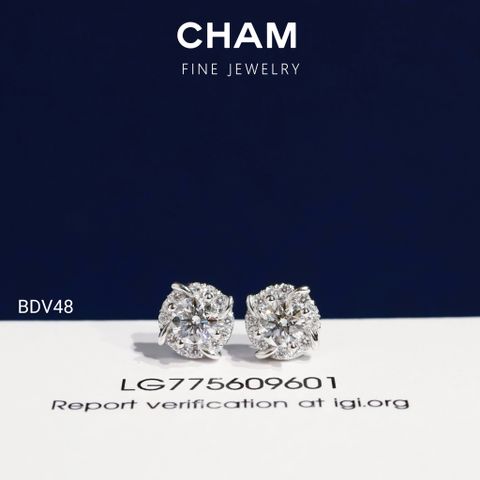 Hoa Tai BDV48 Vàng 10k Chủ 4.5mm Kim Cương Lab Grown Diamond (Barcode DBT6)
