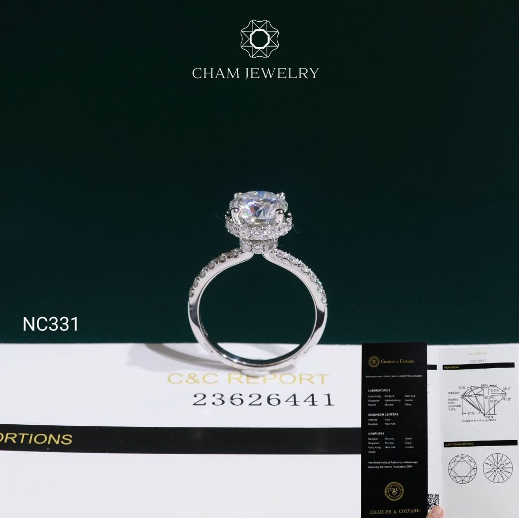 Nhẫn NC331 CHAM JEWELRY, Đá Moissanite C&C Chủ 8.1mm (Barcode OCNN177)