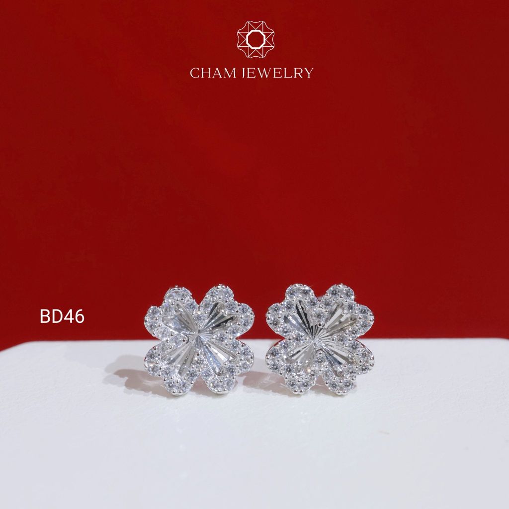 Hoa Tai BD46 CHAM JEWELRY, Hoa Tai Cỏ 4 Lá Bản 9.0mm (Barcode TBD1565).