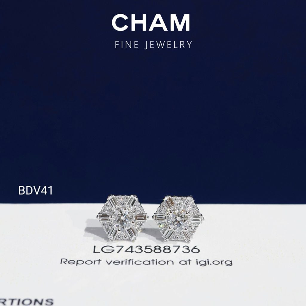 Hoa Tai BDV41 Vàng 10k Chủ 4.0mm Kim Cương Lab Grown Diamond