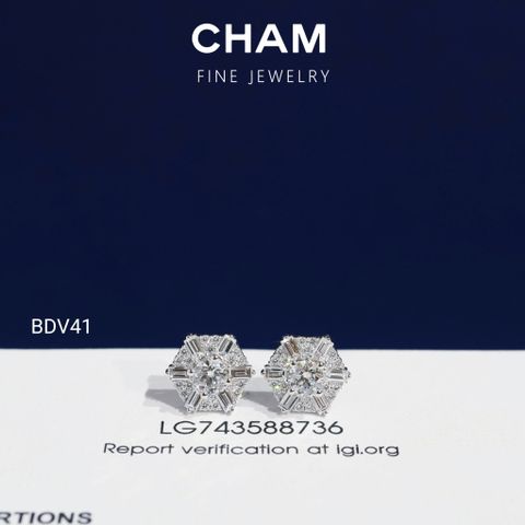 Hoa Tai BDV41 Vàng 10k Chủ 4.0mm Kim Cương Lab Grown Diamond (Barcode CBV01)