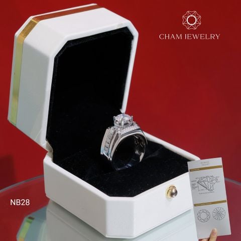 Nhẫn Nam NB28 CHAM JEWELRY, Full Moissanite Chủ 7.5mm (Barcode TVM146)