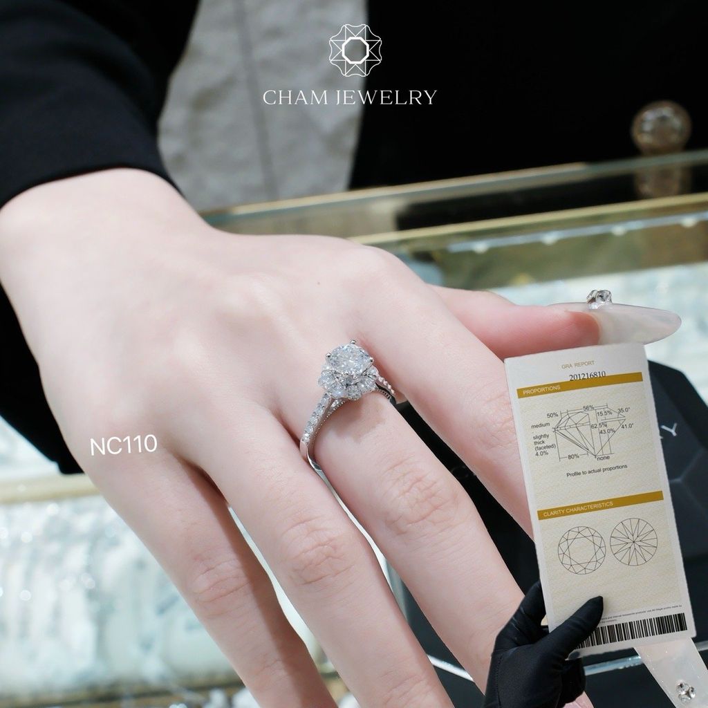 Nhẫn NC110 CHAM JEWELRY, Full Đá Moissanite, Chủ 6.3mm (Barcode TVM108)
