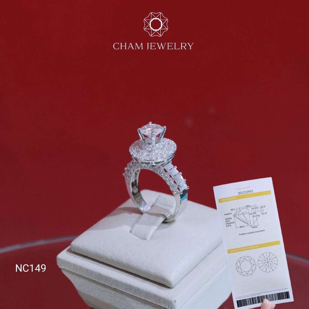 Nhẫn NC149 CHAM JEWELRY, Full Đá Moissanite Chủ 6.3mm (Barcode ONNU166).