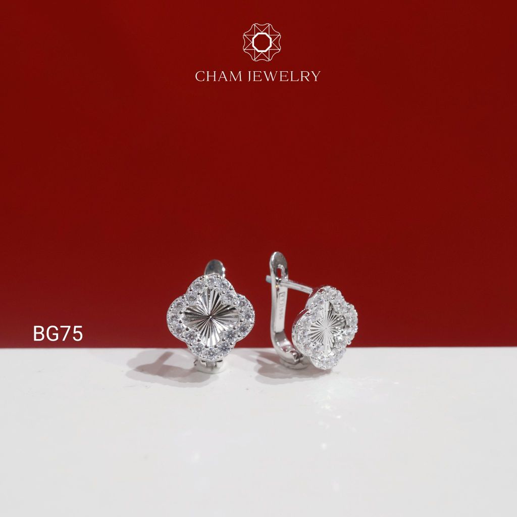 Hoa Tai BG75 CHAM JEWELRY, Hoa Tai Cỏ 4 Lá Bản 10.0mm (Barcode TBG1122)