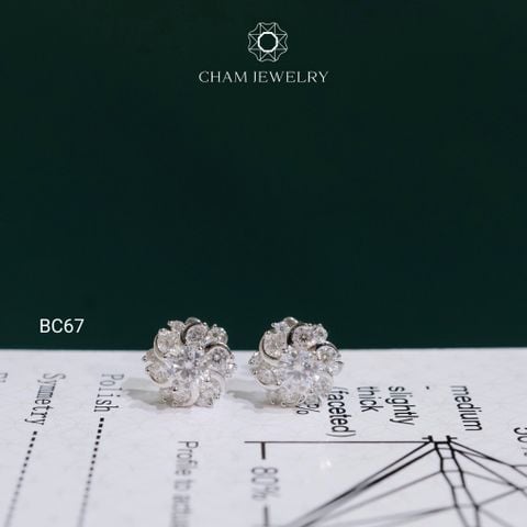 Hoa Tai CHAM JEWELRY BC67, Hoa Tai Xoàn Hoa Full Moissanite Chủ 4.0mm (Barcode TVM155)