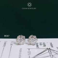 Hoa Tai CHAM JEWELRY BC67, Hoa Tai Xoàn Hoa Full Moissanite Chủ 4.0mm (Barcode TVM155)