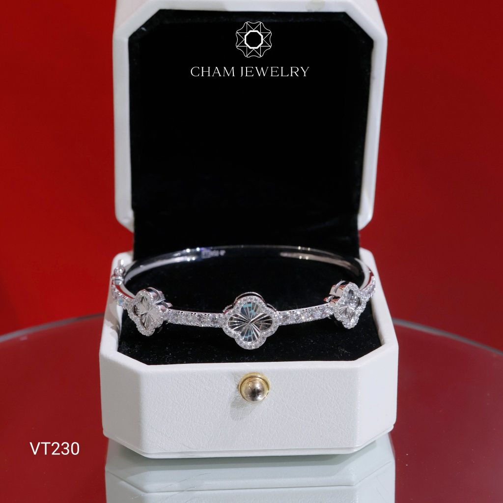 Vòng Tay VT230 CHAM JEWELRY, Vòng Nửa Hàng Cỏ 4 Lá 8.0mm (Barcode TV198).