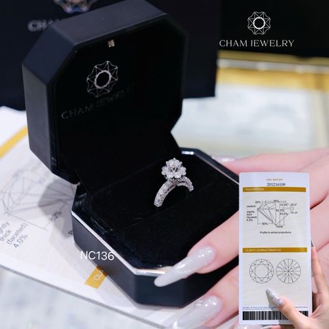 Nhẫn NC136 CHAM JEWELRY, Full Đá Moissanite, Chủ 5.4mm  (Barcode OCN01)