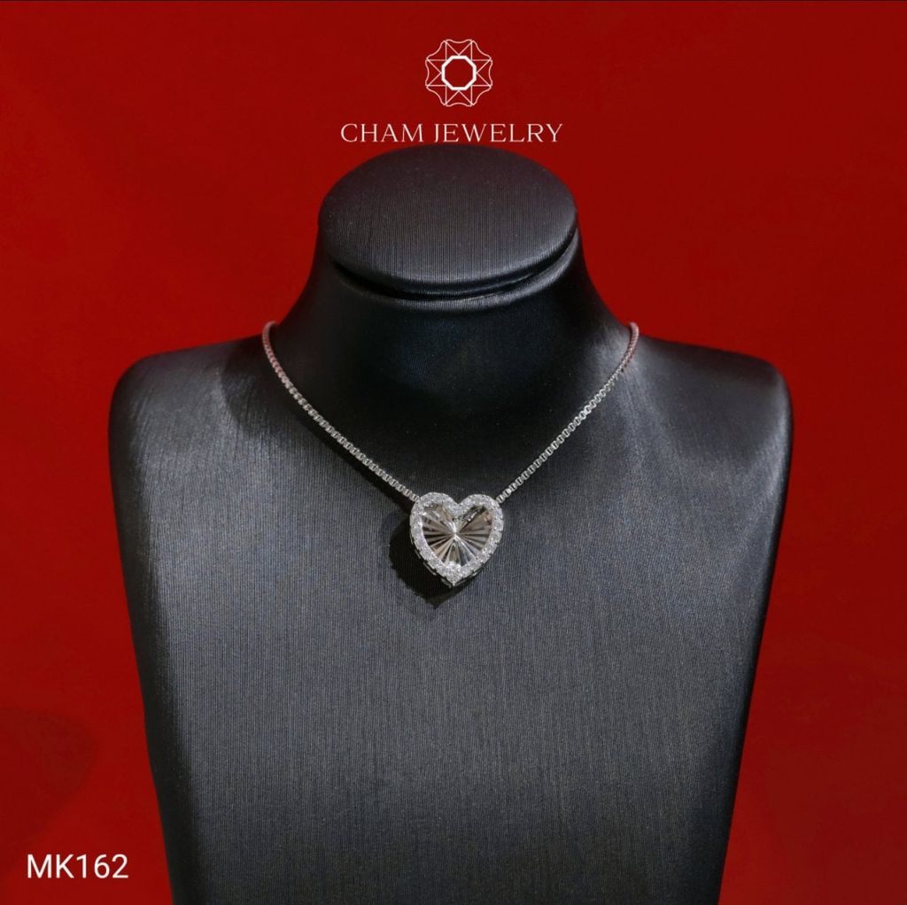 Mặt Dây Chuyền MK162 CHAM JEWELRY, Mặt Xỏ Trái Tim Chạm Máy Viền Đá Tấm Bản 10.0mm (Barcode TMX414